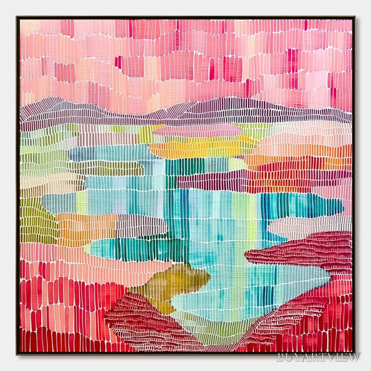 BUYARTVIEW Mosaic Sunrise – Colorful Textured Abstract Landscape Painting - image 1
