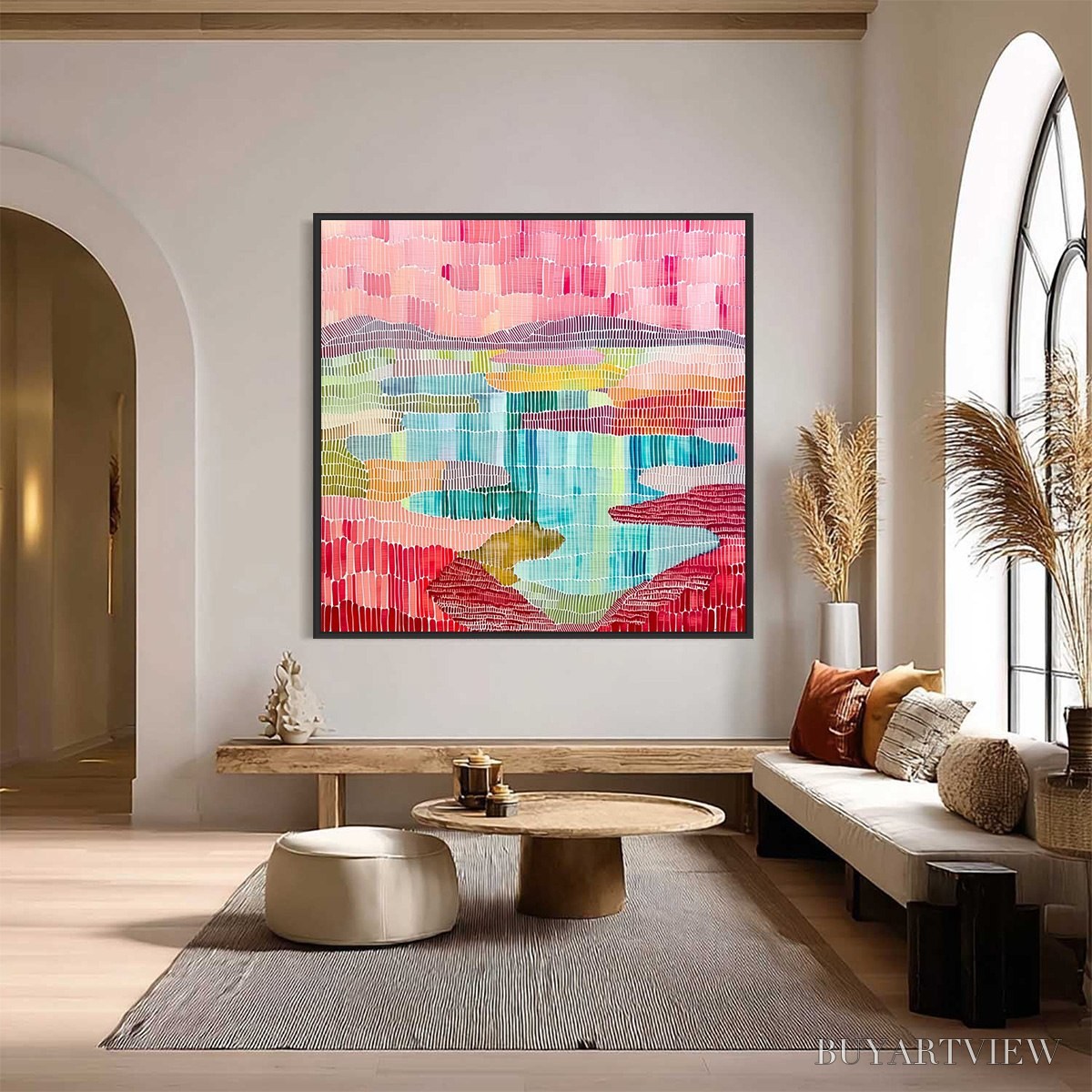 BUYARTVIEW Mosaic Sunrise – Colorful Textured Abstract Landscape Painting - image 2