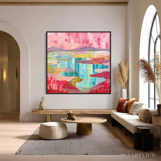 BUYARTVIEW Mosaic Sunrise – Colorful Textured Abstract Landscape Painting - image 2