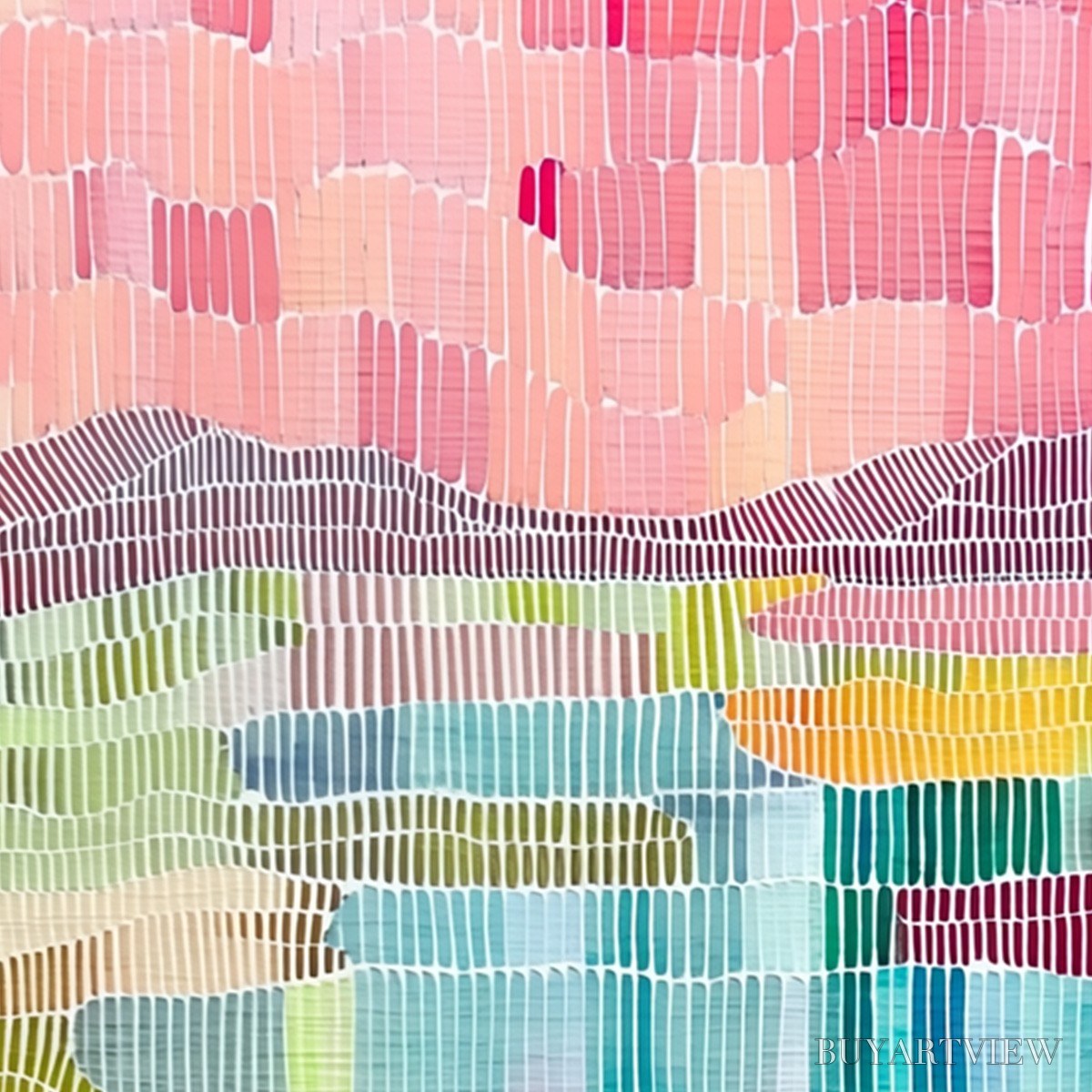 BUYARTVIEW Mosaic Sunrise – Colorful Textured Abstract Landscape Painting - image 3