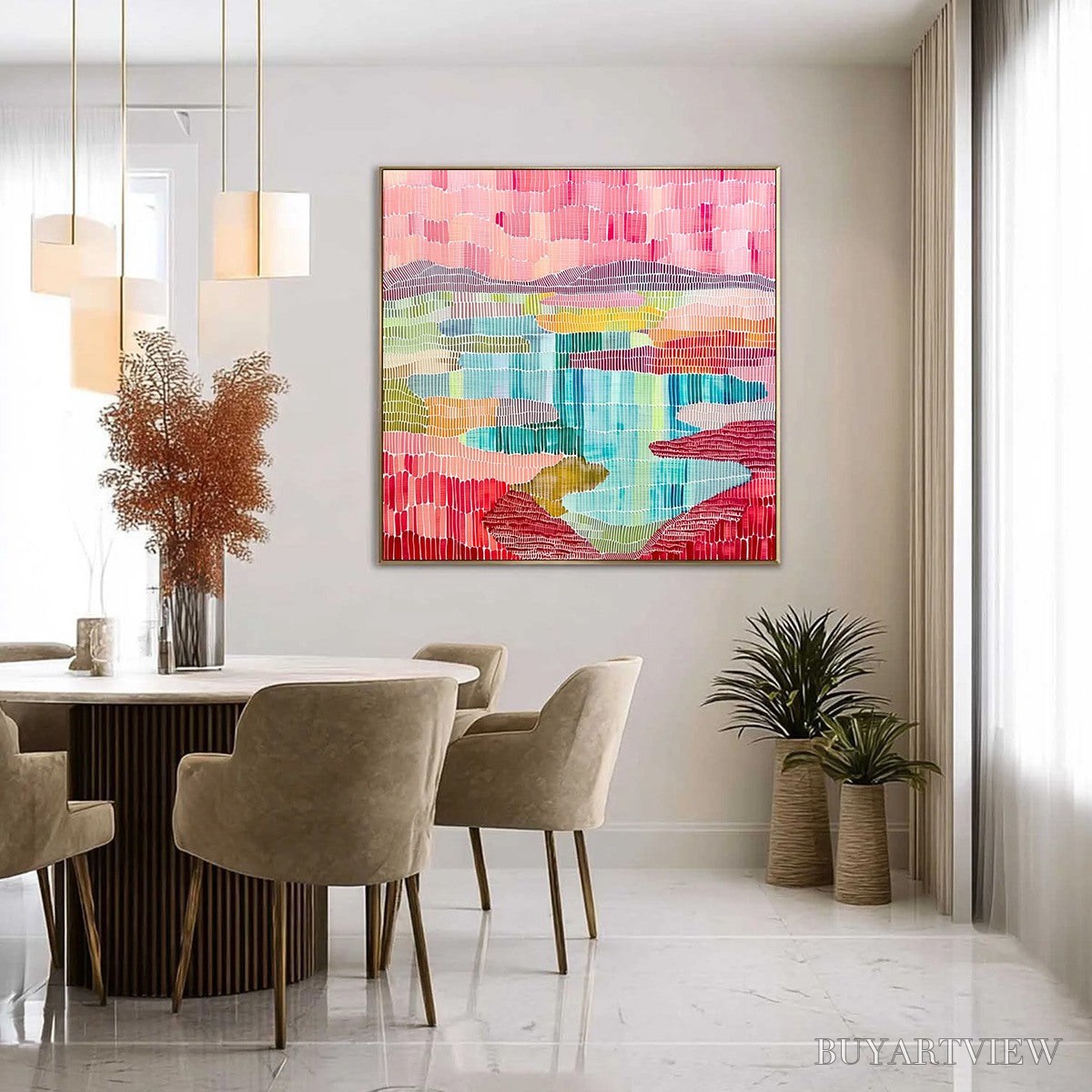 BUYARTVIEW Mosaic Sunrise – Colorful Textured Abstract Landscape Painting - image 4