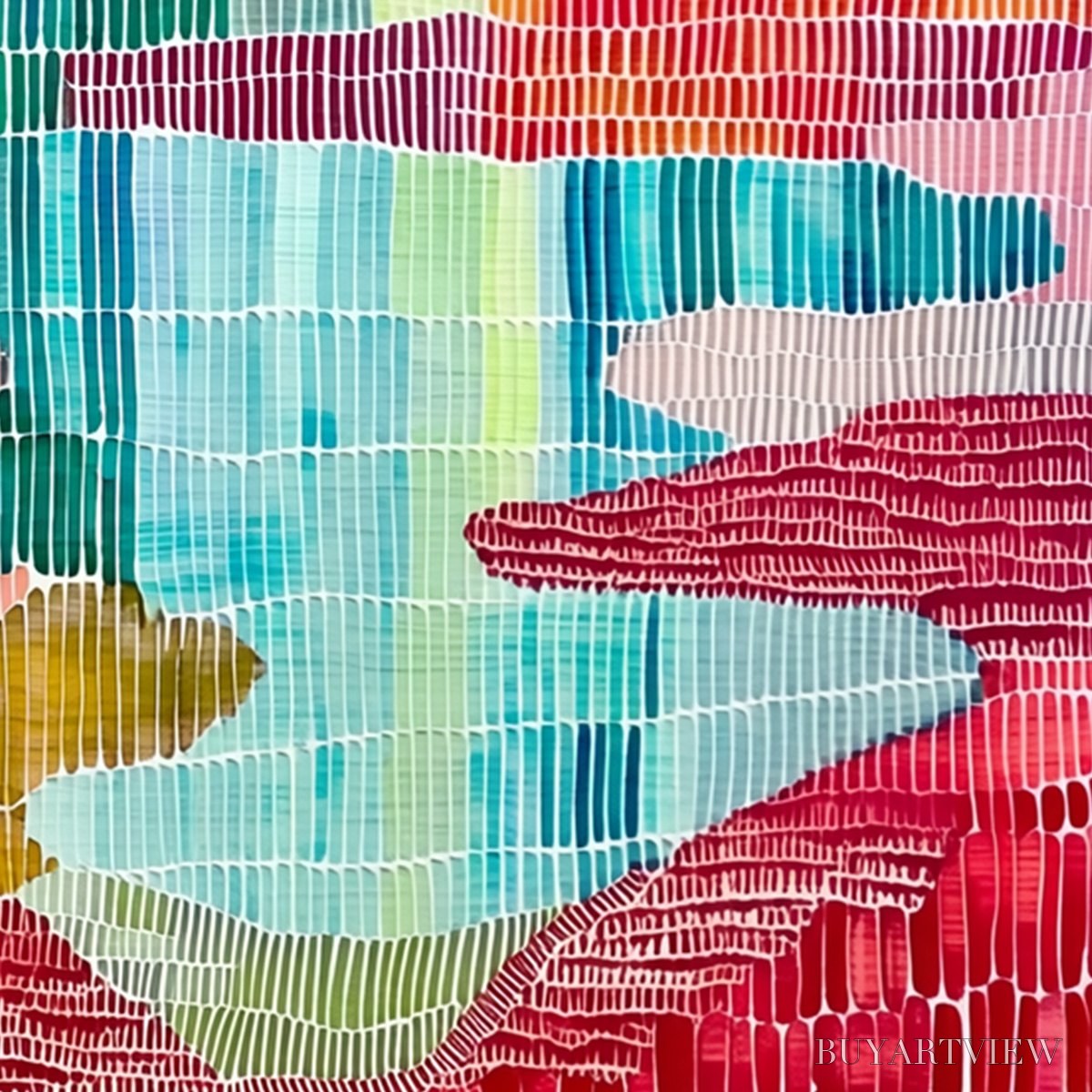 BUYARTVIEW Mosaic Sunrise – Colorful Textured Abstract Landscape Painting - image 5