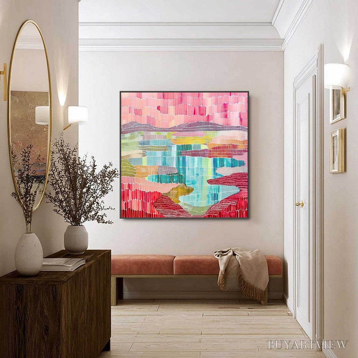 BUYARTVIEW Mosaic Sunrise – Colorful Textured Abstract Landscape Painting - image 6