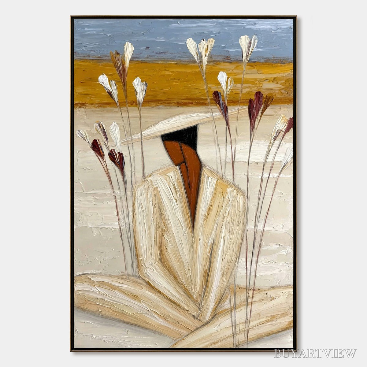 BUYARTVIEW Quiet Repose – Textured Figurative Painting of a Person in Contemplation - image 1