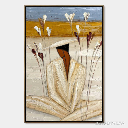 BUYARTVIEW Quiet Repose – Textured Figurative Painting of a Person in Contemplation - image 1