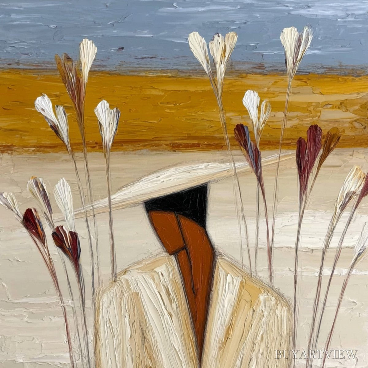 BUYARTVIEW Quiet Repose – Textured Figurative Painting of a Person in Contemplation - image 3
