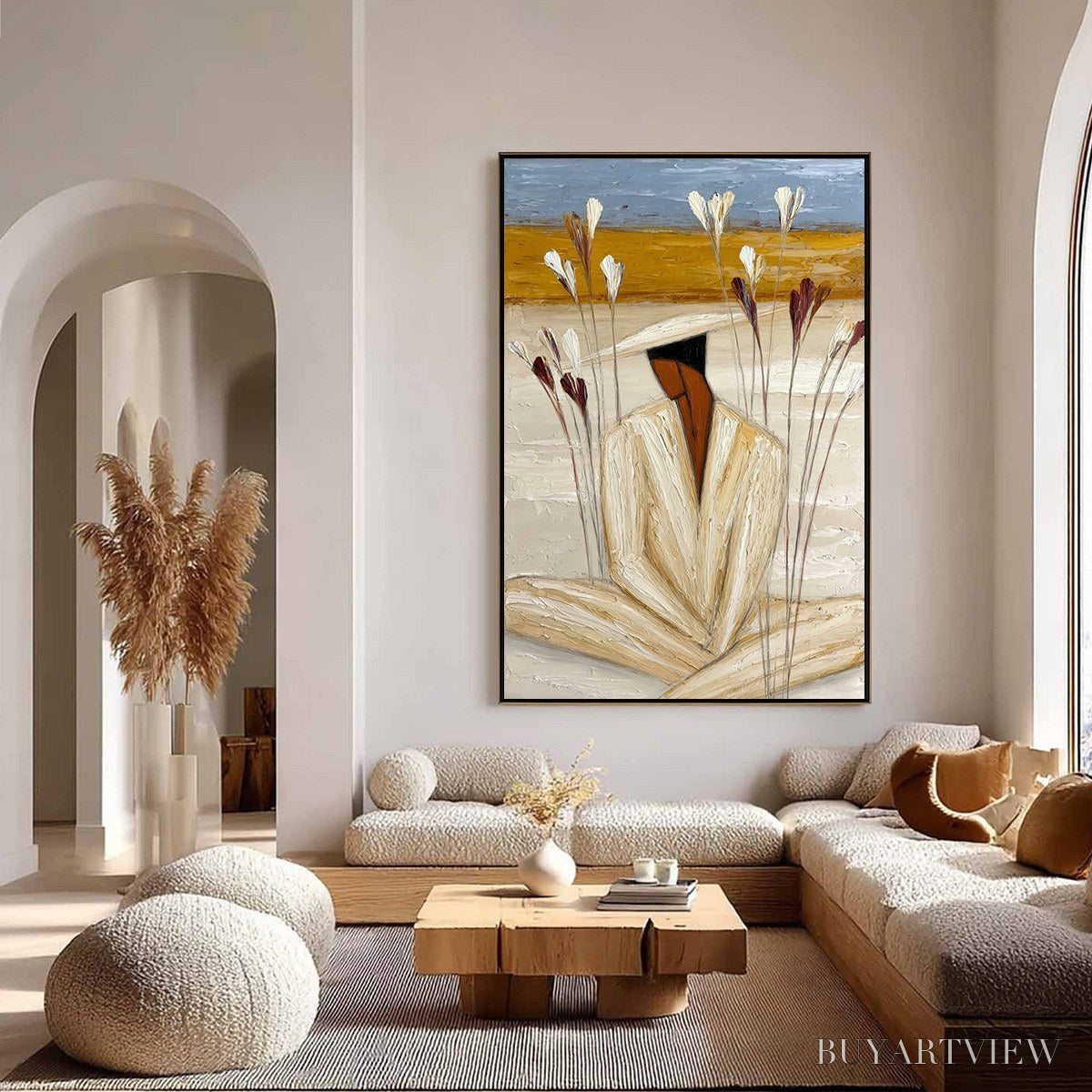 BUYARTVIEW Quiet Repose – Textured Figurative Painting of a Person in Contemplation - image 4