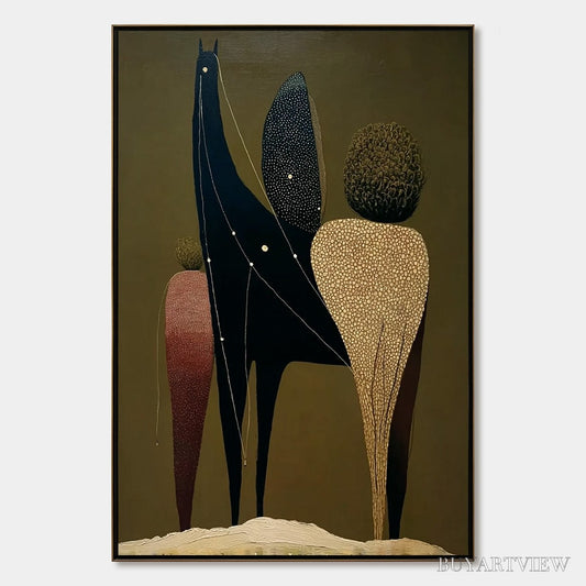 BUYARTVIEW Celestial Caravan – Abstract Figurative Painting with Earthy Tones - image 1