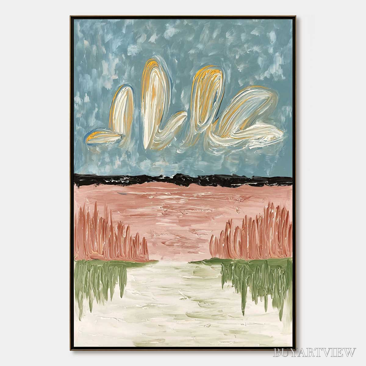 BUYARTVIEW Whispers On the Water – Textured Abstract Vertical Landscape Painting - image 1
