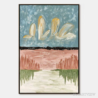 BUYARTVIEW Whispers On the Water – Textured Abstract Vertical Landscape Painting - image 1