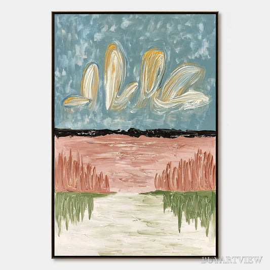 BUYARTVIEW Whispers On the Water – Textured Abstract Vertical Landscape Painting - image 1