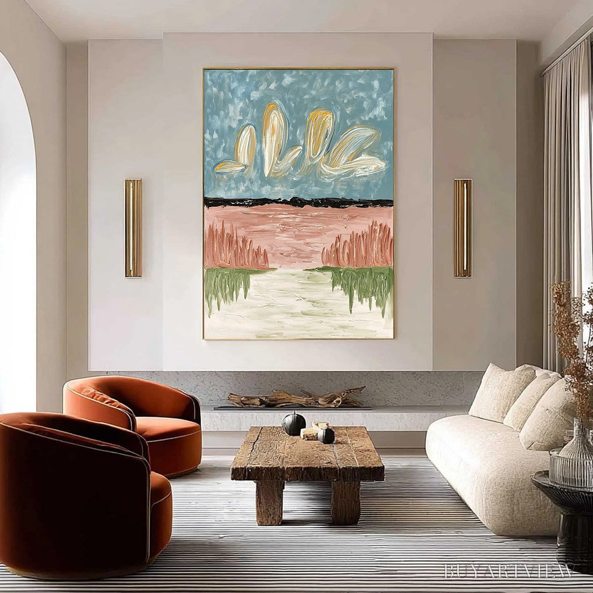 BUYARTVIEW Whispers On the Water – Textured Abstract Vertical Landscape Painting - image 2