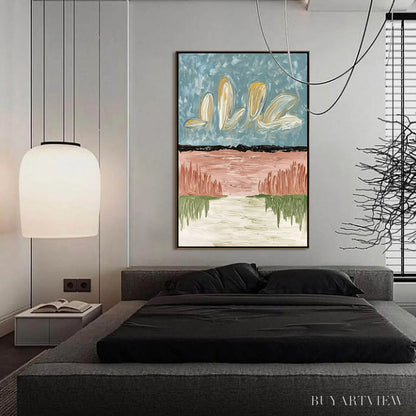 BUYARTVIEW Whispers On the Water – Textured Abstract Vertical Landscape Painting - image 4