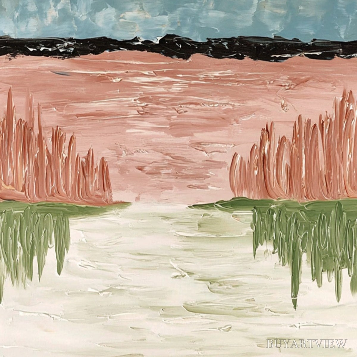 BUYARTVIEW Whispers On the Water – Textured Abstract Vertical Landscape Painting - image 5