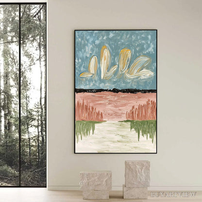 BUYARTVIEW Whispers On the Water – Textured Abstract Vertical Landscape Painting - image 6