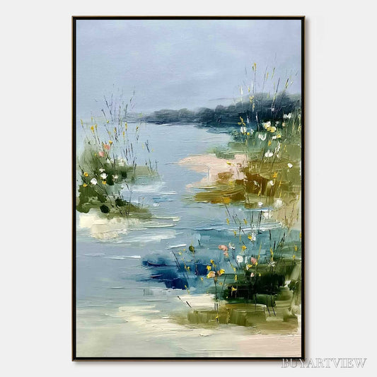 BUYARTVIEW Whispers of the Marsh – Textured Wabi Sabi Style Vertical Landscape Painting - image 1