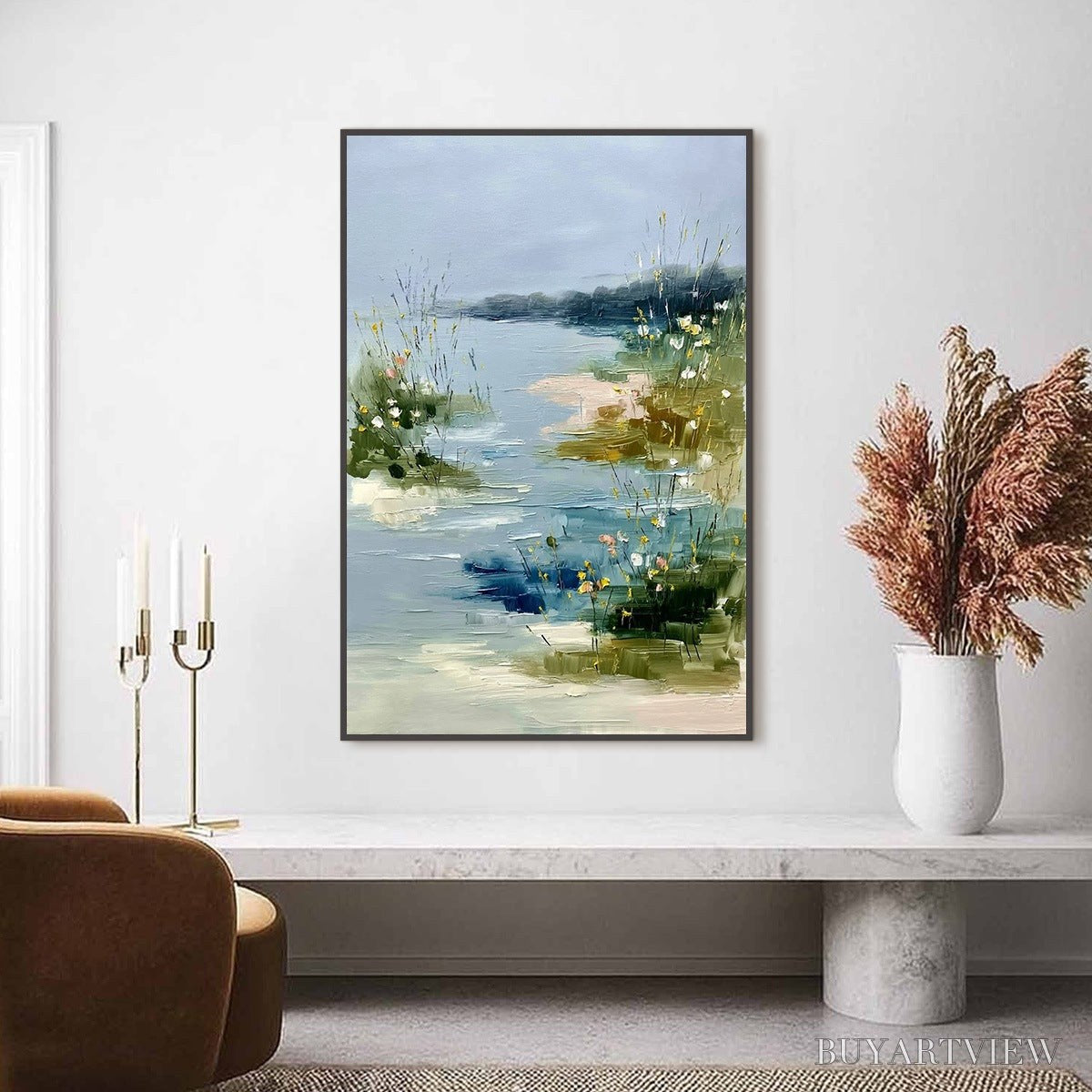 BUYARTVIEW Whispers of the Marsh – Textured Wabi Sabi Style Vertical Landscape Painting - image 2