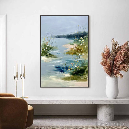 BUYARTVIEW Whispers of the Marsh – Textured Wabi Sabi Style Vertical Landscape Painting - image 2