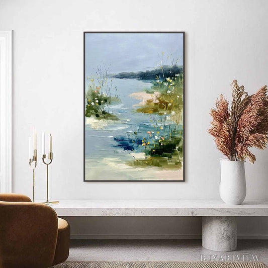 BUYARTVIEW Whispers of the Marsh – Textured Wabi Sabi Style Vertical Landscape Painting - image 2