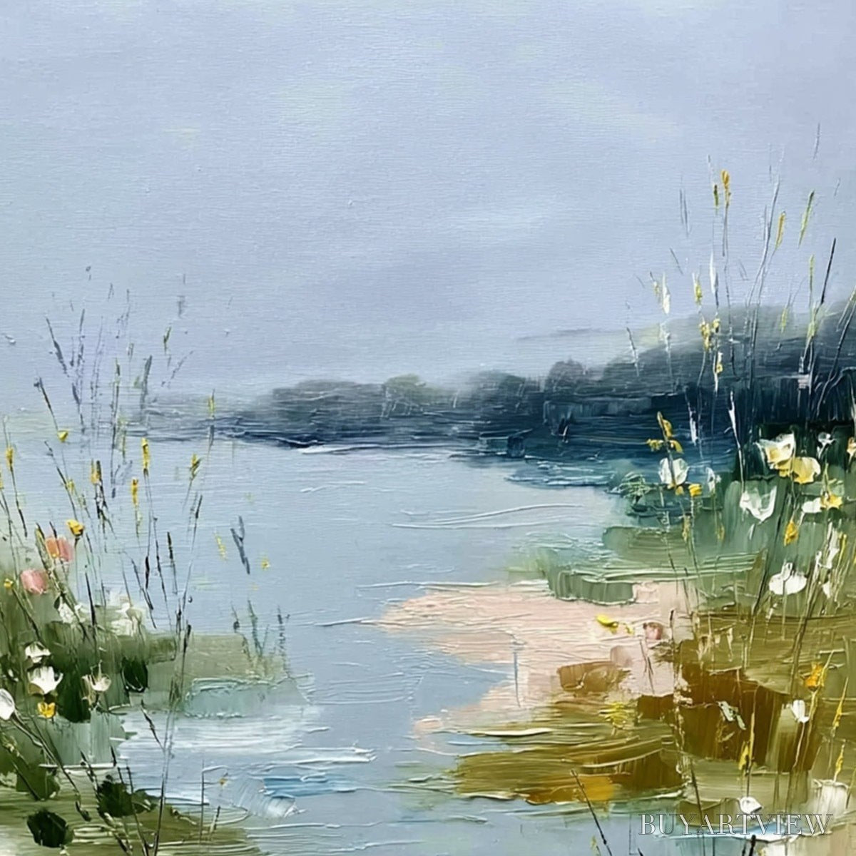 BUYARTVIEW Whispers of the Marsh – Textured Wabi Sabi Style Vertical Landscape Painting - image 3