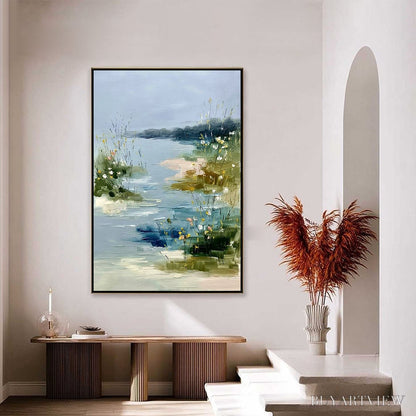 BUYARTVIEW Whispers of the Marsh – Textured Wabi Sabi Style Vertical Landscape Painting - image 4