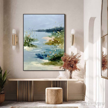 BUYARTVIEW Whispers of the Marsh – Textured Wabi Sabi Style Vertical Landscape Painting - image 6