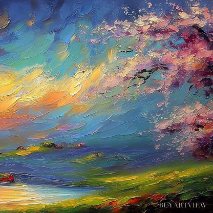BUYARTVIEW Celestial Embrace – Heavily Textured Impasto Landscape Painting of a Vibrant Sunset - image 5