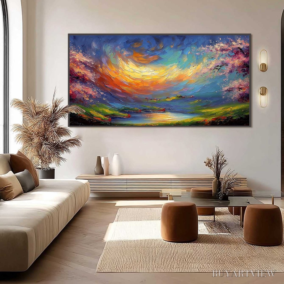 BUYARTVIEW Celestial Embrace – Heavily Textured Impasto Landscape Painting of a Vibrant Sunset - image 6