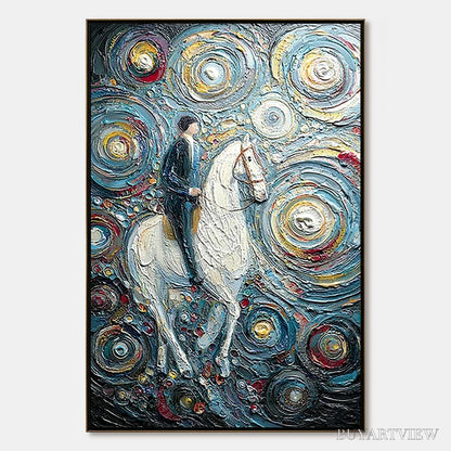 BUYARTVIEW Celestial Journey – Textured Impasto Painting of a Rider - image 1