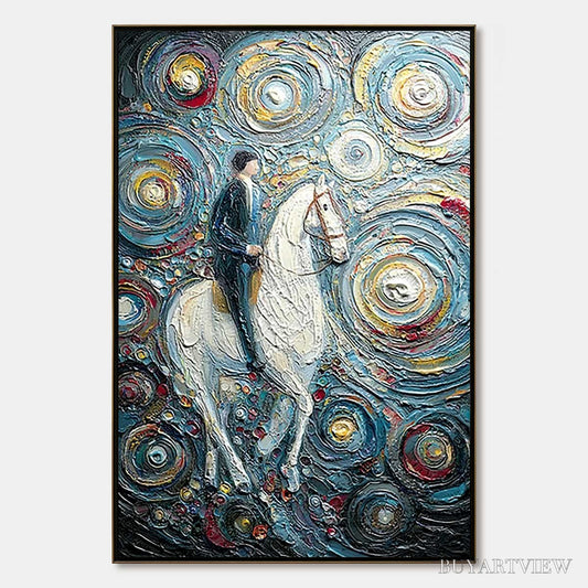 BUYARTVIEW Celestial Journey – Textured Impasto Painting of a Rider - image 1