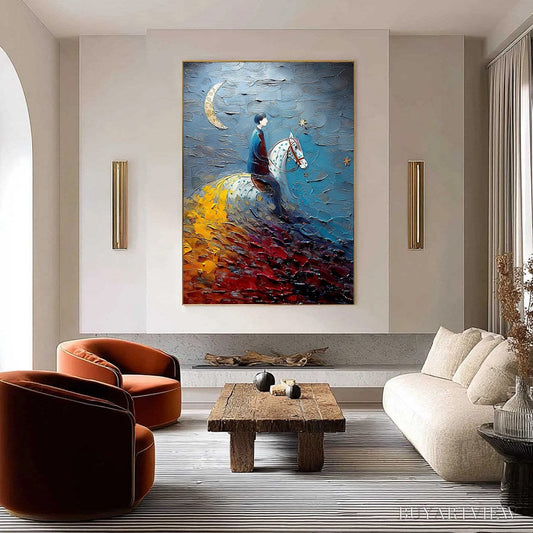 BUYARTVIEW Lunar Journey – Textured Figurative Painting of a Rider Under the Moon - image 2
