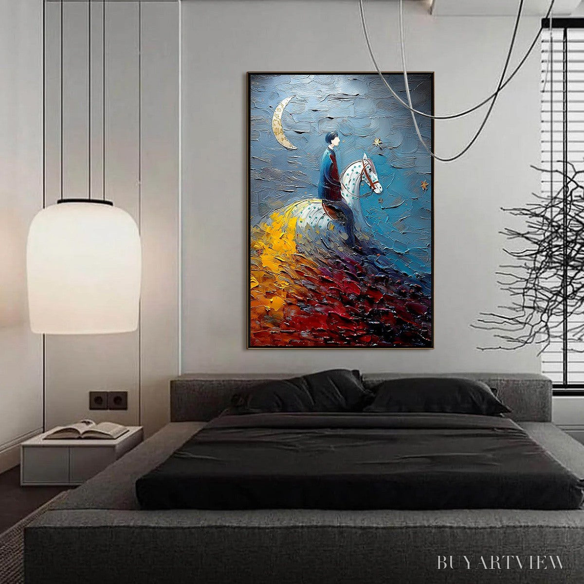 BUYARTVIEW Lunar Journey – Textured Figurative Painting of a Rider Under the Moon - image 4