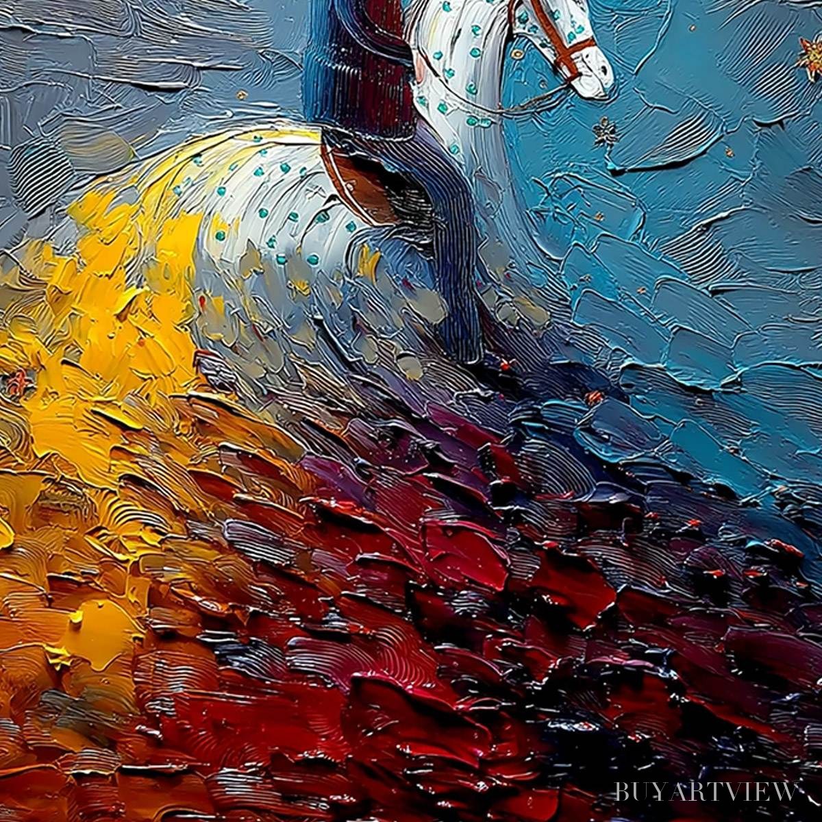BUYARTVIEW Lunar Journey – Textured Figurative Painting of a Rider Under the Moon - image 5