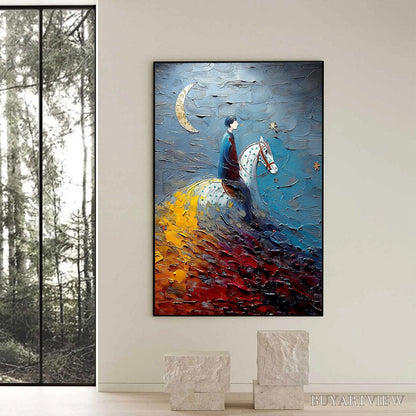 BUYARTVIEW Lunar Journey – Textured Figurative Painting of a Rider Under the Moon - image 6