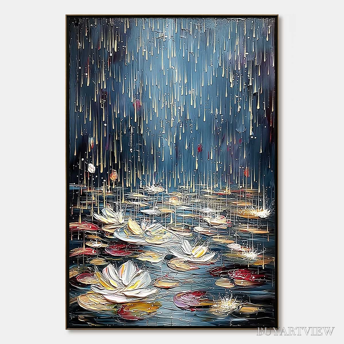 BUYARTVIEW Celestial Pond – Textured Impasto Painting of Luminous Water Lilies - image 1