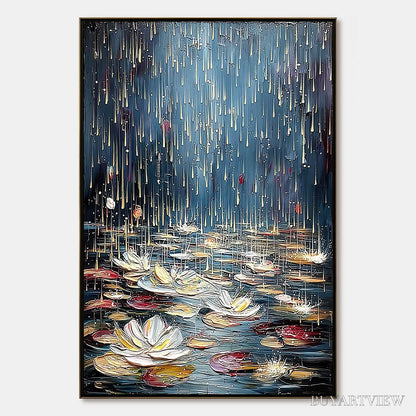 BUYARTVIEW Celestial Pond – Textured Impasto Painting of Luminous Water Lilies - image 1