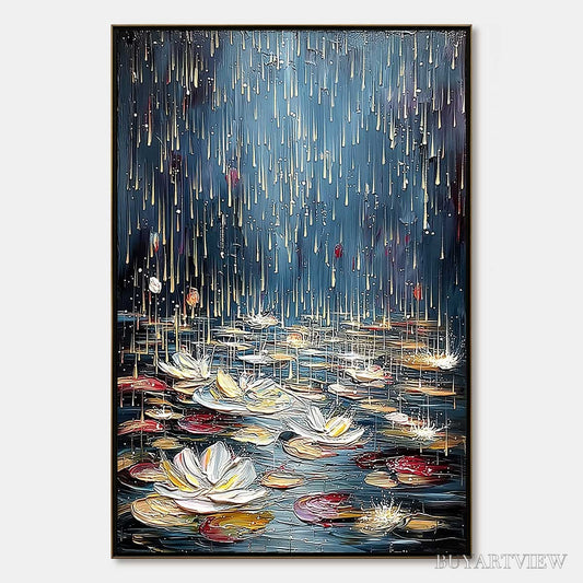 BUYARTVIEW Celestial Pond – Textured Impasto Painting of Luminous Water Lilies - image 1