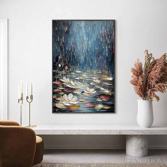 BUYARTVIEW Celestial Pond – Textured Impasto Painting of Luminous Water Lilies - image 2