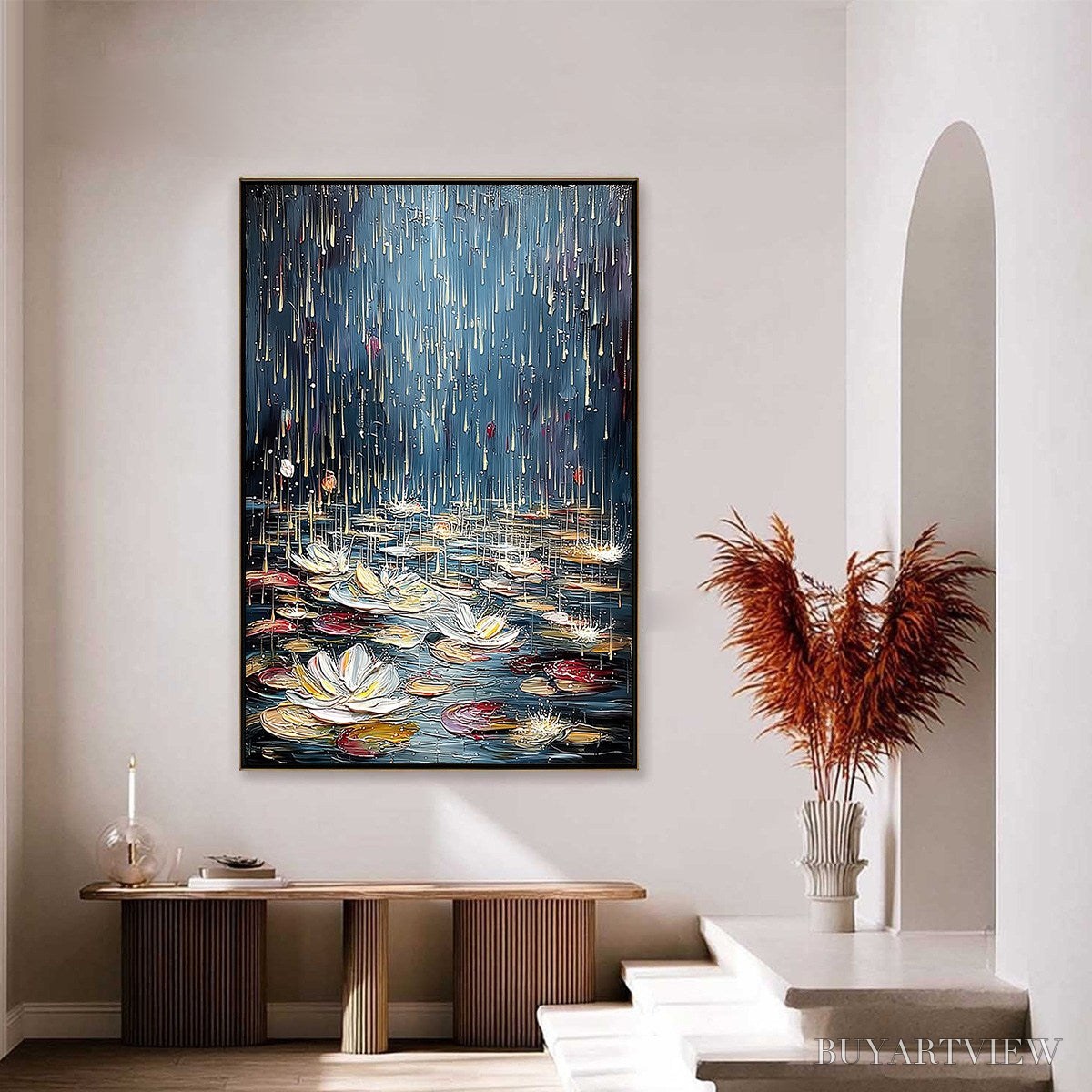 BUYARTVIEW Celestial Pond – Textured Impasto Painting of Luminous Water Lilies - image 4