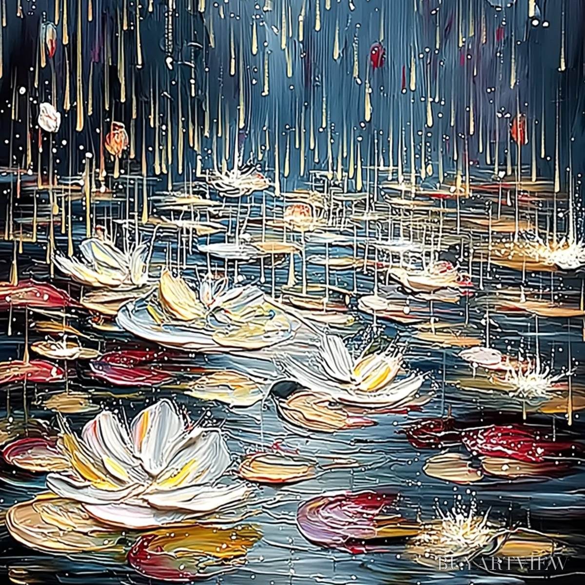 BUYARTVIEW Celestial Pond – Textured Impasto Painting of Luminous Water Lilies - image 5