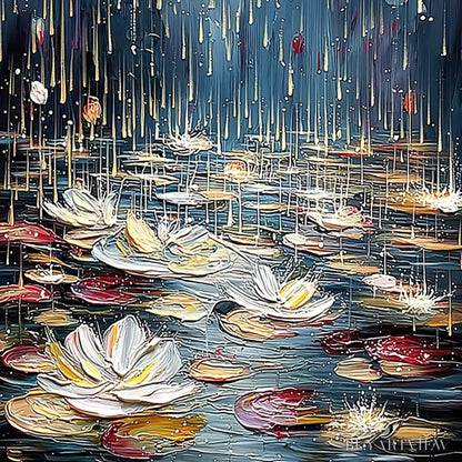 BUYARTVIEW Celestial Pond – Textured Impasto Painting of Luminous Water Lilies - image 5