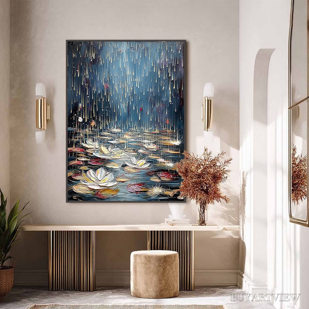 BUYARTVIEW Celestial Pond – Textured Impasto Painting of Luminous Water Lilies - image 6