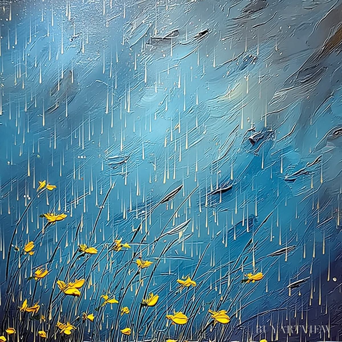 BUYARTVIEW Azure Reverie – Textured Impasto Painting of a Lily Pond in the Rain - image 3