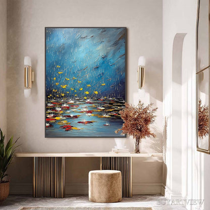 BUYARTVIEW Azure Reverie – Textured Impasto Painting of a Lily Pond in the Rain - image 6