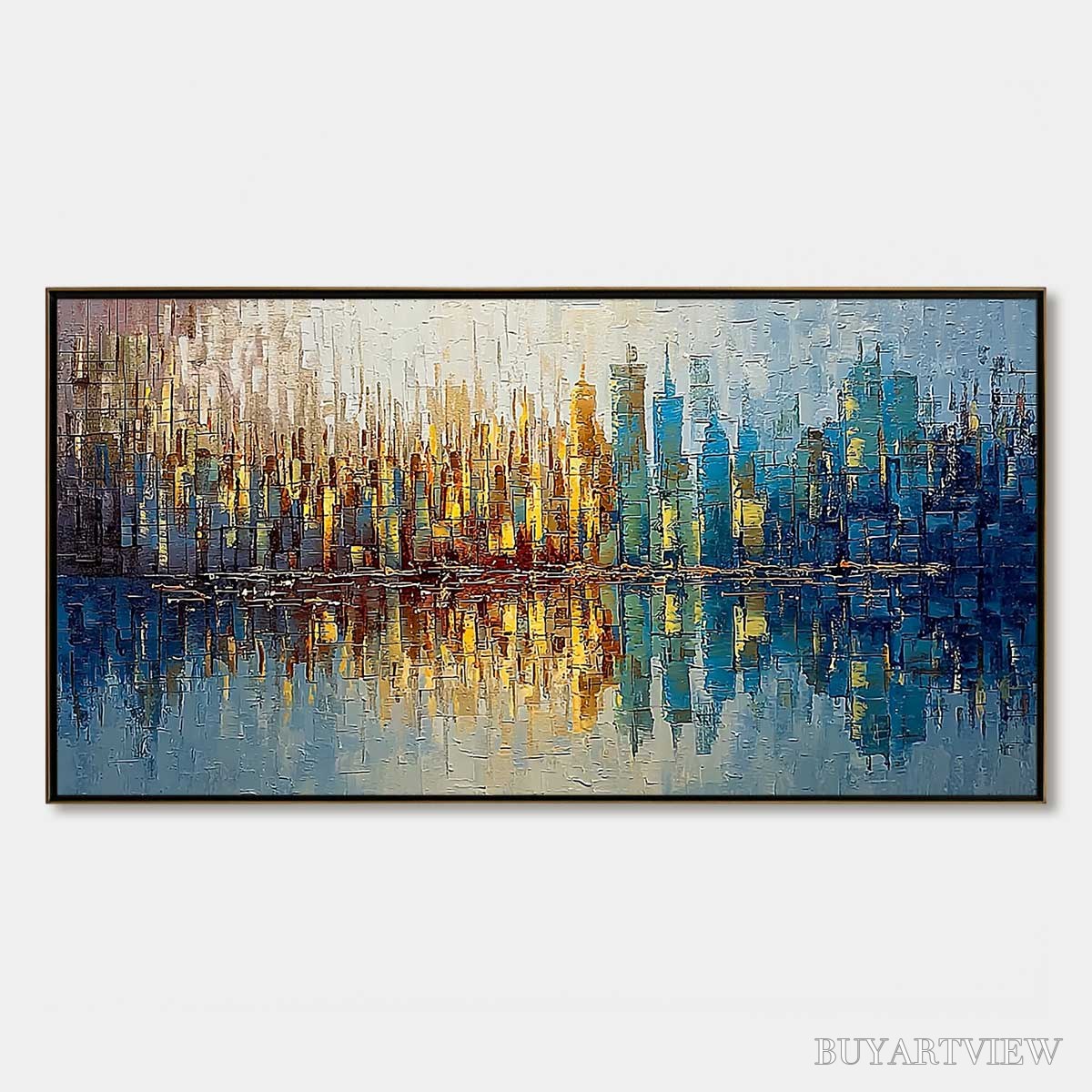 BUYARTVIEW Urban Twilight – Textured Palette Knife Abstract Cityscape Painting - image 1