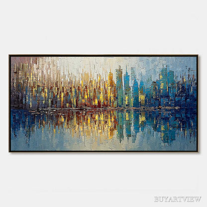 BUYARTVIEW Urban Twilight – Textured Palette Knife Abstract Cityscape Painting - image 1