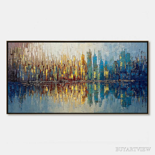 BUYARTVIEW Urban Twilight – Textured Palette Knife Abstract Cityscape Painting - image 1
