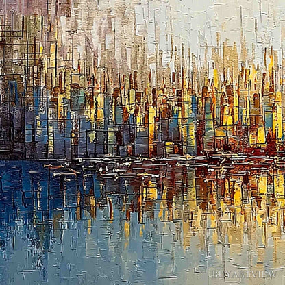 BUYARTVIEW Urban Twilight – Textured Palette Knife Abstract Cityscape Painting - image 3