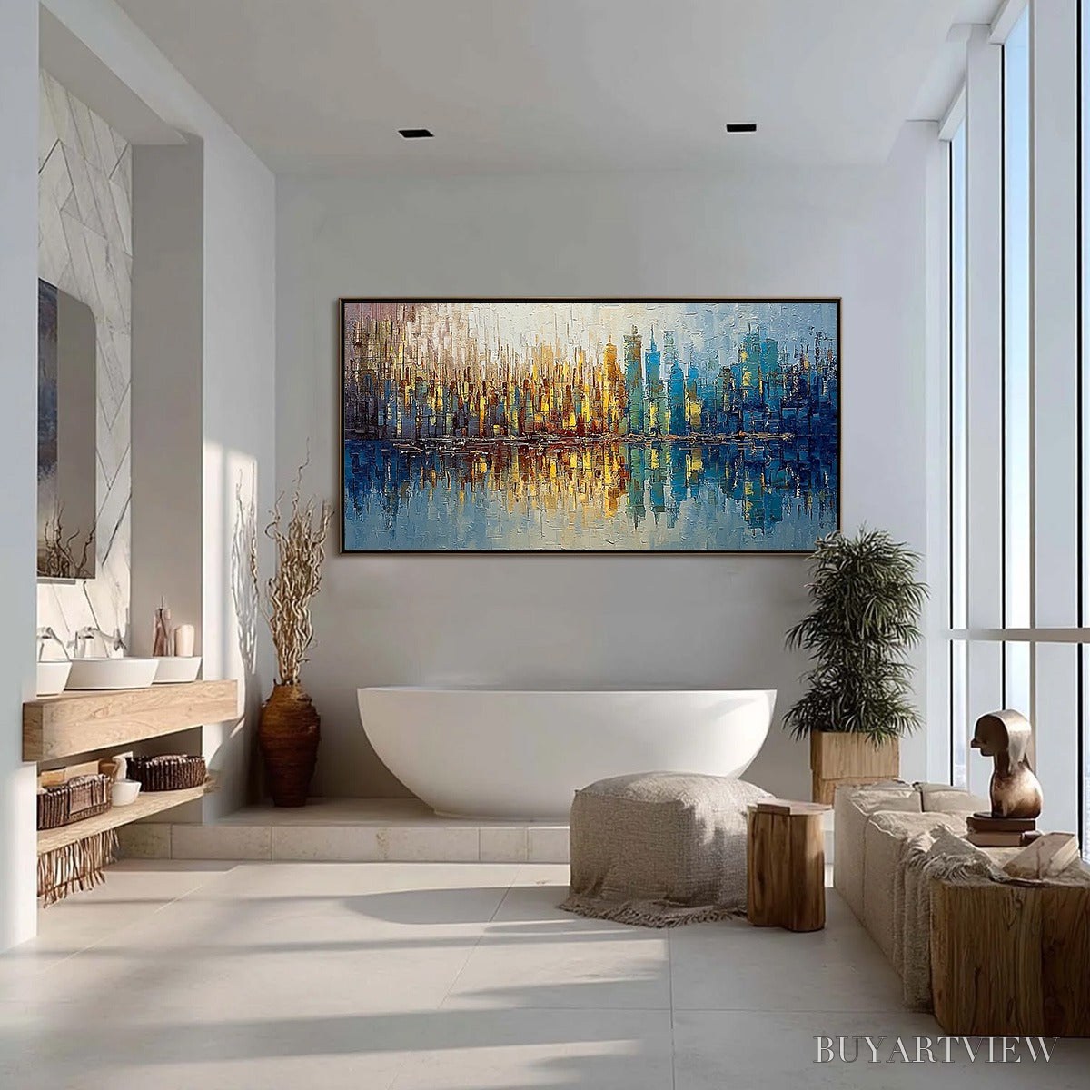 BUYARTVIEW Urban Twilight – Textured Palette Knife Abstract Cityscape Painting - image 4