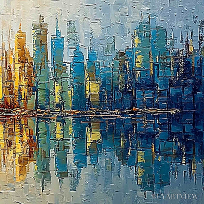 BUYARTVIEW Urban Twilight – Textured Palette Knife Abstract Cityscape Painting - image 5